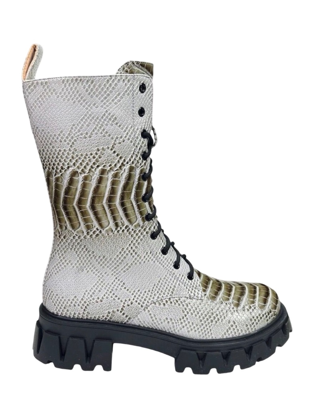KOI Footwear Yenn Grey Snake Military Boots - Size 11 (UK 9)